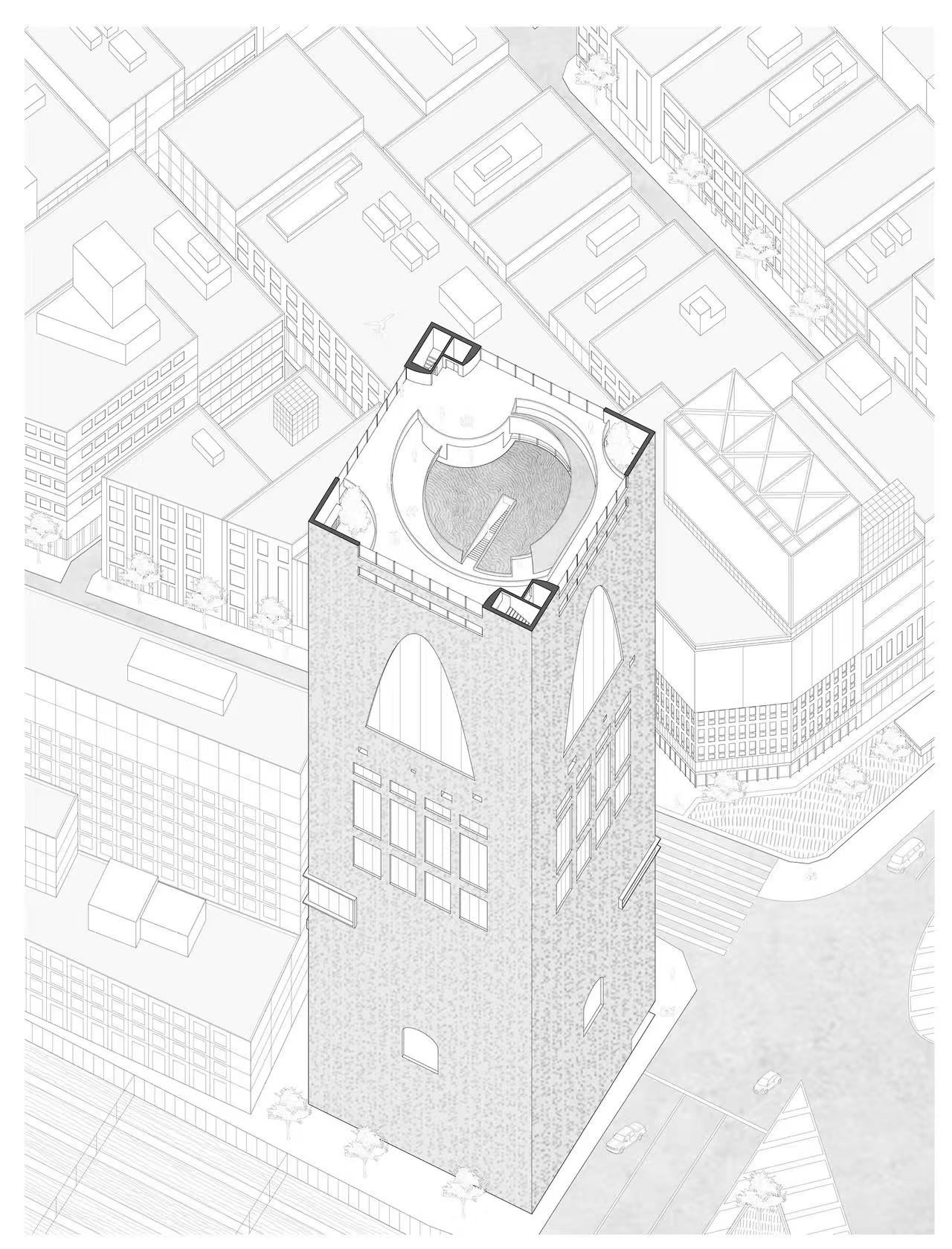 A Bird's-eye View of the City from the Rooftop Courtyard